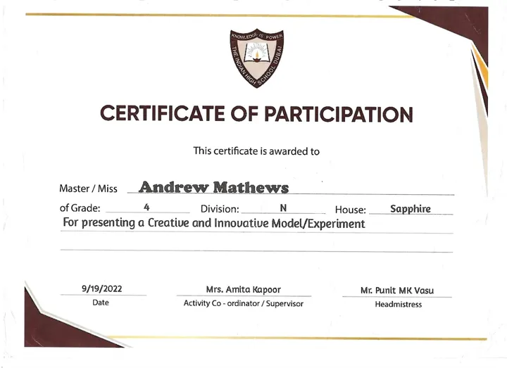 Preview of Certificate of Participation — Creative and Innovative Model / Experiment