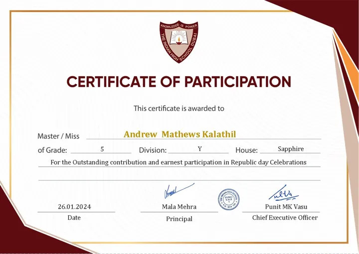 Preview of Certificate of Participation — Republic Day celebrations