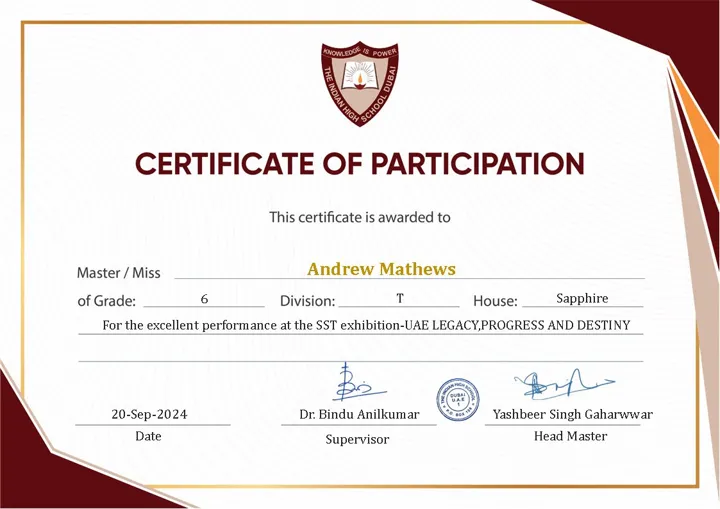 Preview of Certificate of Participation — SST Exhibition: UAE Legacy, Progress and Destiny