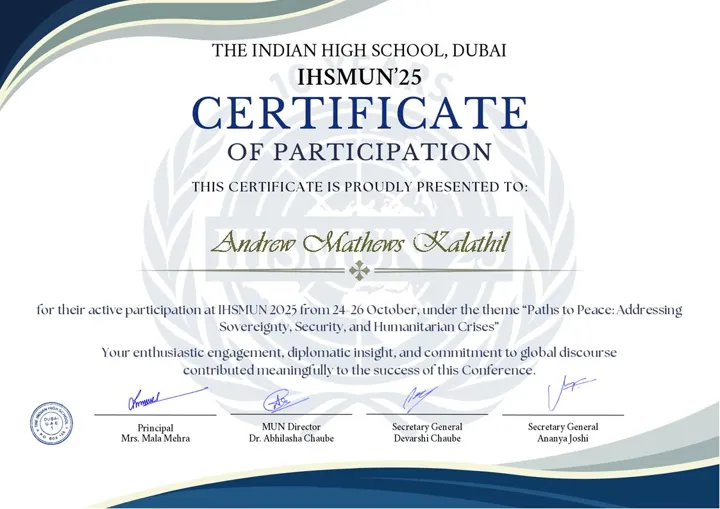 Preview of IHSMUN 2025 — Certificate of Participation
