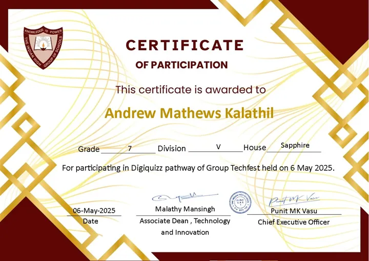 Preview of Certificate of Participation — Digiquizz pathway