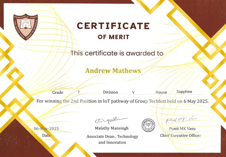 Preview of Certificate of Merit — 2nd Position, IoT pathway